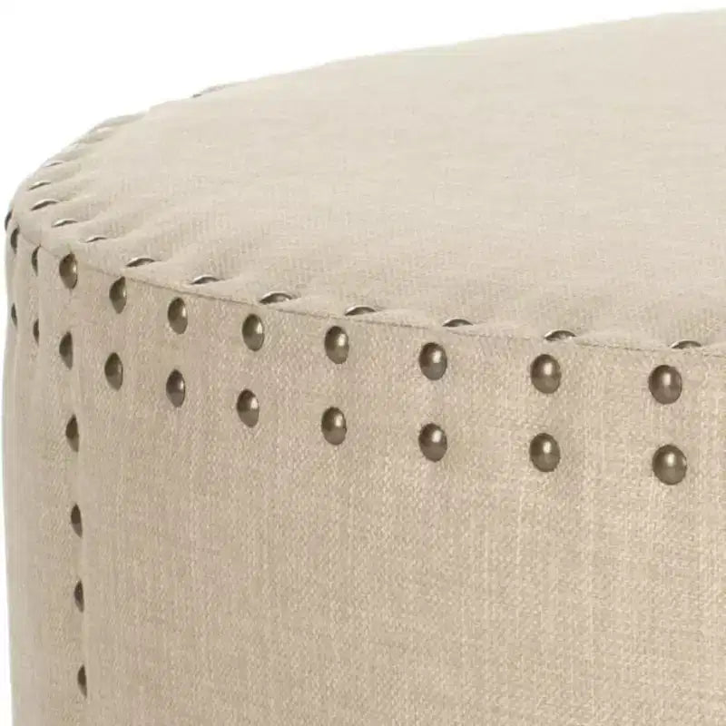 Pouf rotondo beige, lino, 2 posti a sedere