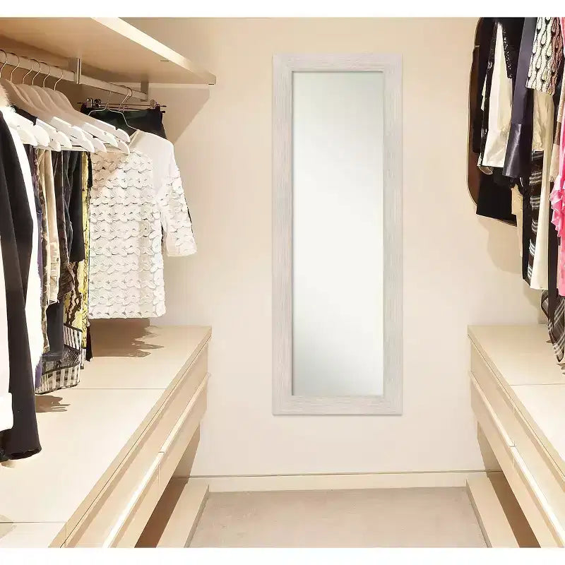 Specchio da parete/porta intero in legno massello bianco, singolo, 19" x 53"