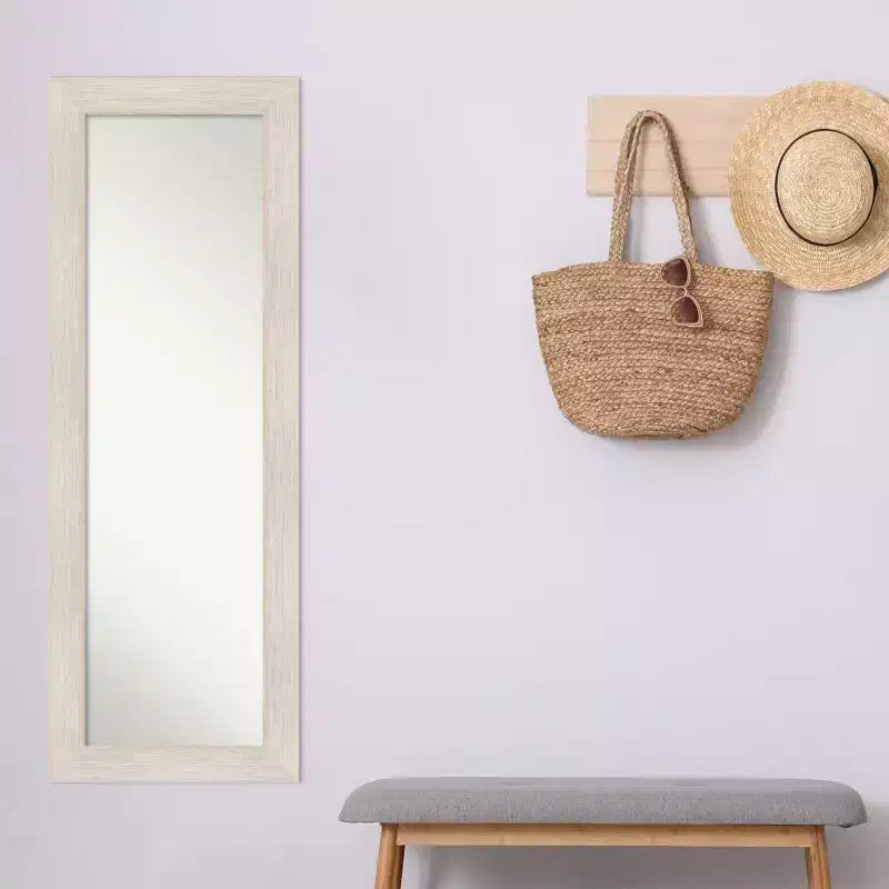 Specchio da parete/porta intero in legno massello bianco, singolo, 19" x 53"