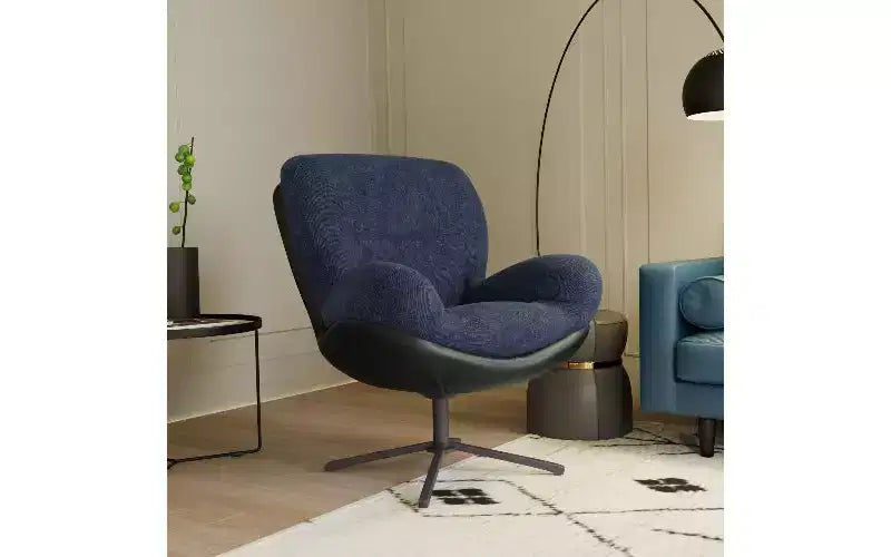 TUYOHW 360 Swivel Chair Ergonomic Office Chair, Chenille & Faux Leather Home Office Desk Chair with Black Metal Base, Modern Vanity Chair