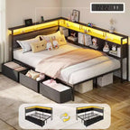 Daybed Angolare a L a Grandezza Naturale Nero con Luci LED, Contenitore e Stazione di Ricarica, per 1 Persona