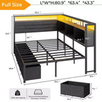 Daybed Angolare a L a Grandezza Naturale Nero con Luci LED, Contenitore e Stazione di Ricarica, per 1 Persona
