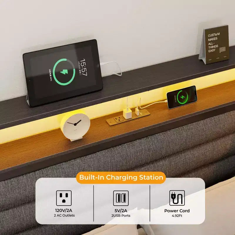Daybed Angolare a L a Grandezza Naturale Nero con Luci LED, Contenitore e Stazione di Ricarica, per 1 Persona
