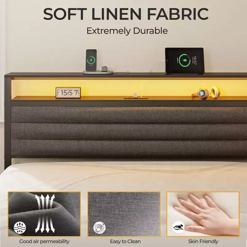 Daybed Angolare a L a Grandezza Naturale Nero con Luci LED, Contenitore e Stazione di Ricarica, per 1 Persona