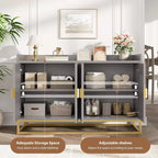 Credenza scanalata nera/grigia con contenitore, mobile a 4 ante per soggiorno e cucina