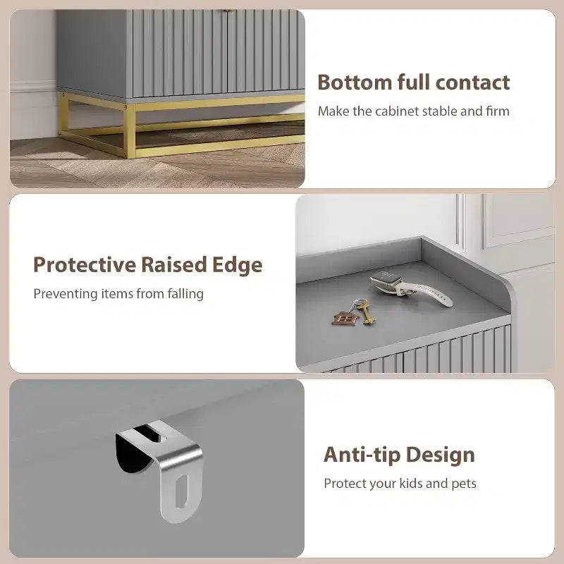 Credenza scanalata nera/grigia con contenitore, mobile a 4 ante per soggiorno e cucina