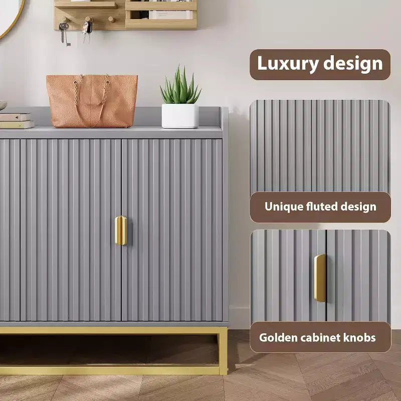 Credenza scanalata nera/grigia con contenitore, mobile a 4 ante per soggiorno e cucina