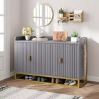 Credenza scanalata nera/grigia con contenitore, mobile a 4 ante per soggiorno e cucina