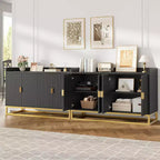 Credenza scanalata nera/grigia con contenitore, mobile a 4 ante per soggiorno e cucina