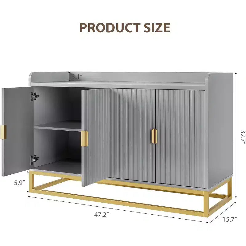 Credenza scanalata nera/grigia con contenitore, mobile a 4 ante per soggiorno e cucina