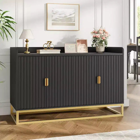 47.2 Fluted Sideboard with Storage Cabinet, Modern Kitchen Sideboard with Adjustable Shelves with Doors for Living Room, Kitchen, Entryway