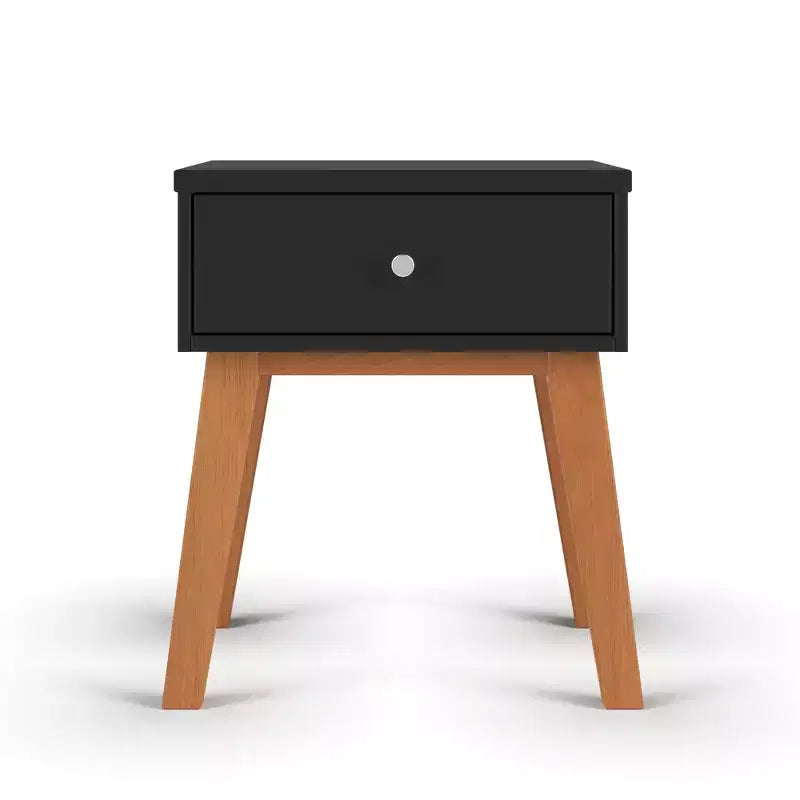 Comodino Dusty Heather / Ebony / White Natural a 1 cassetto in stile Mid-Century per Camera Singola