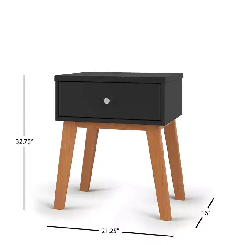 Comodino Dusty Heather / Ebony / White Natural a 1 cassetto in stile Mid-Century per Camera Singola