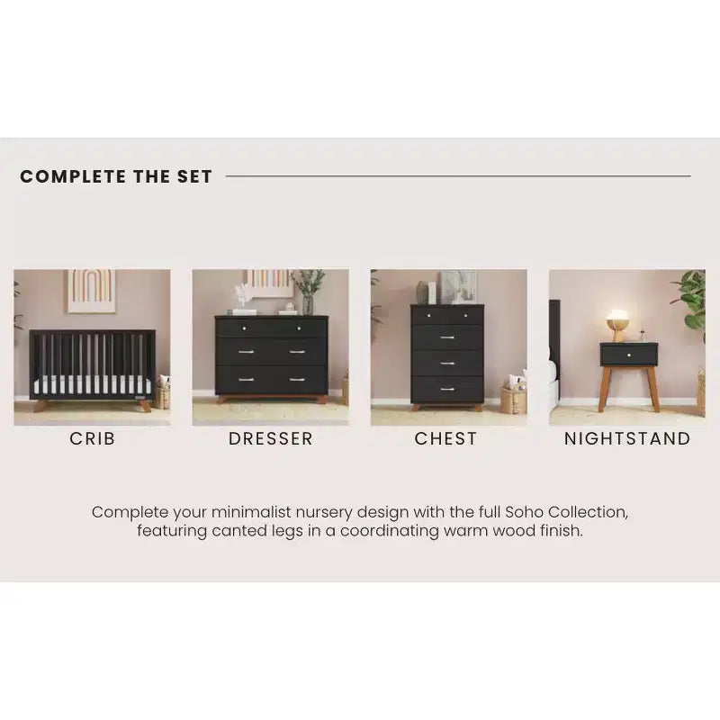 Comodino Dusty Heather / Ebony / White Natural a 1 cassetto in stile Mid-Century per Camera Singola