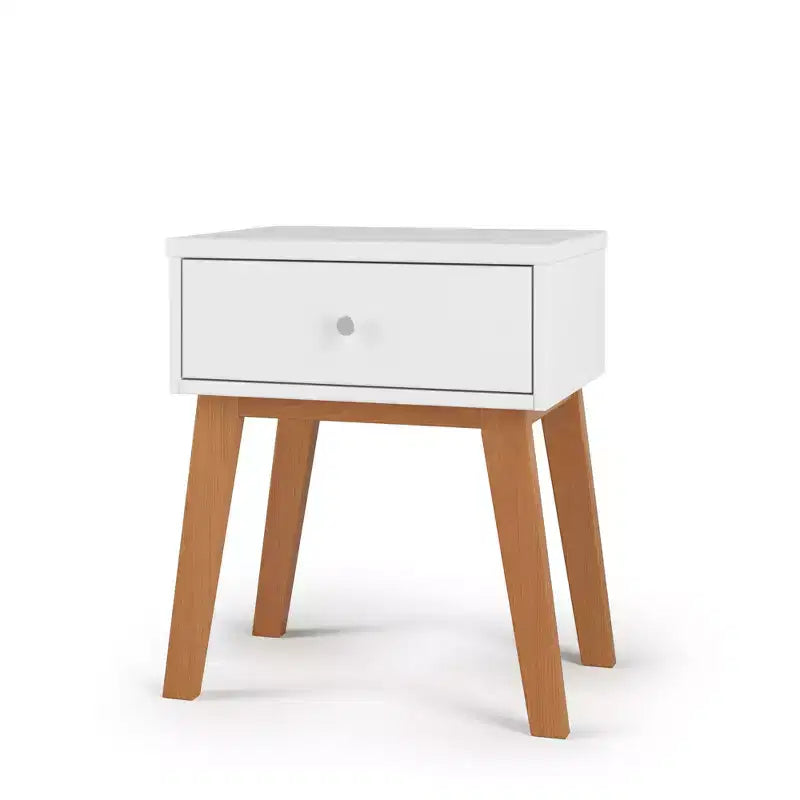 Comodino Dusty Heather / Ebony / White Natural a 1 cassetto in stile Mid-Century per Camera Singola