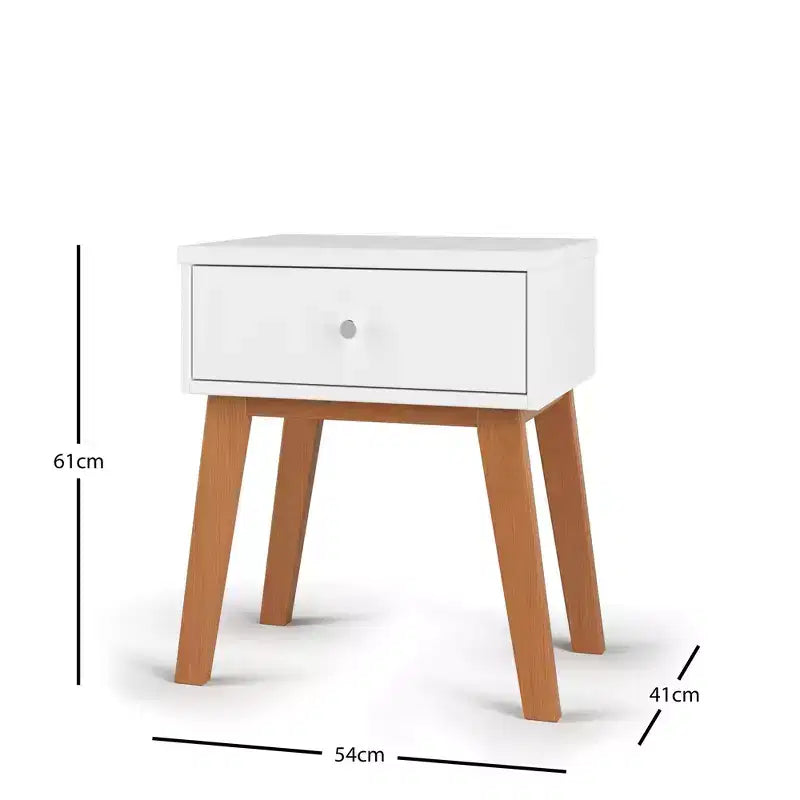 Comodino Dusty Heather / Ebony / White Natural a 1 cassetto in stile Mid-Century per Camera Singola