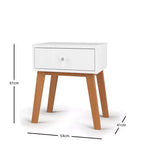 Comodino Dusty Heather / Ebony / White Natural a 1 cassetto in stile Mid-Century per Camera Singola