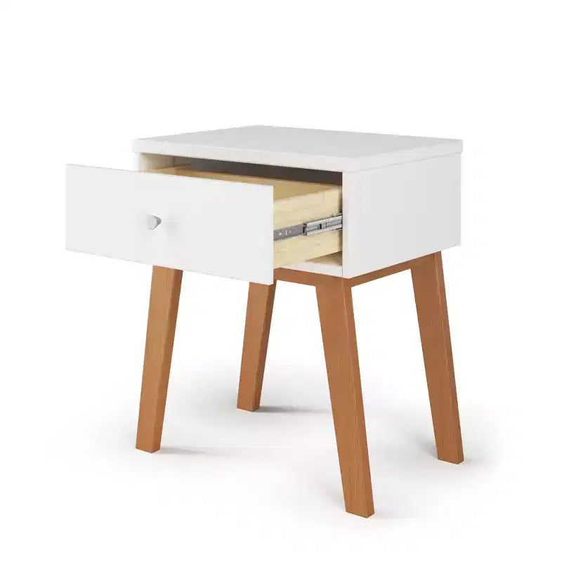 Comodino Dusty Heather / Ebony / White Natural a 1 cassetto in stile Mid-Century per Camera Singola