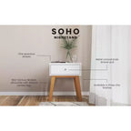 Comodino Dusty Heather / Ebony / White Natural a 1 cassetto in stile Mid-Century per Camera Singola