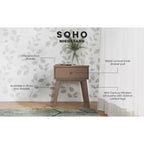 Comodino Dusty Heather / Ebony / White Natural a 1 cassetto in stile Mid-Century per Camera Singola