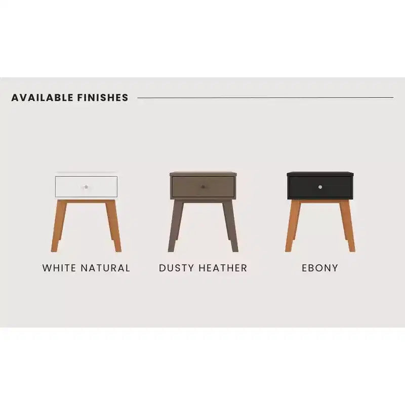 Comodino Dusty Heather / Ebony / White Natural a 1 cassetto in stile Mid-Century per Camera Singola