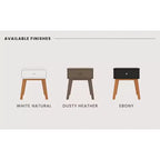 Comodino Dusty Heather / Ebony / White Natural a 1 cassetto in stile Mid-Century per Camera Singola
