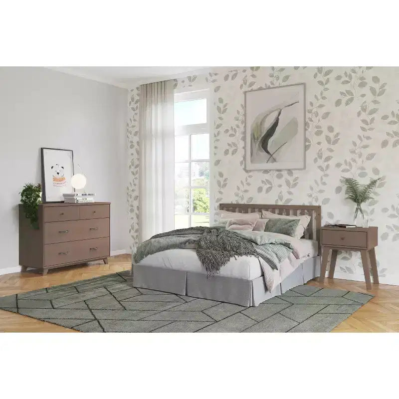 Comodino Dusty Heather / Ebony / White Natural a 1 cassetto in stile Mid-Century per Camera Singola