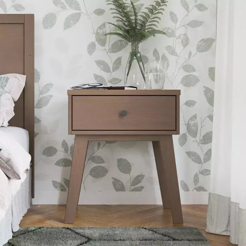Comodino Dusty Heather / Ebony / White Natural a 1 cassetto in stile Mid-Century per Camera Singola