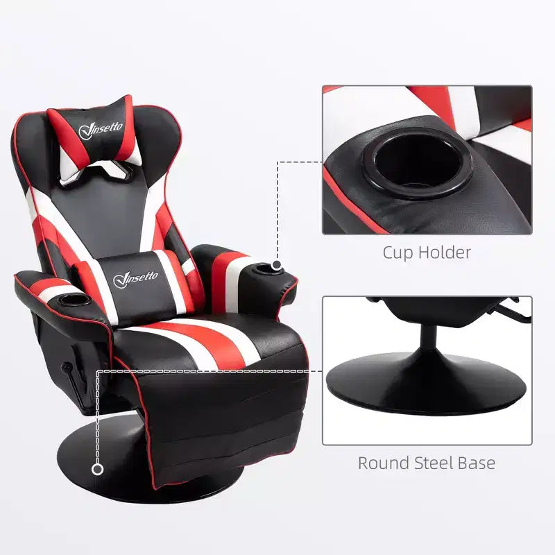 Poltrona da gaming reclinabile in stile racing nera e rossa con poggiapiedi e portabicchieri, 1 persona