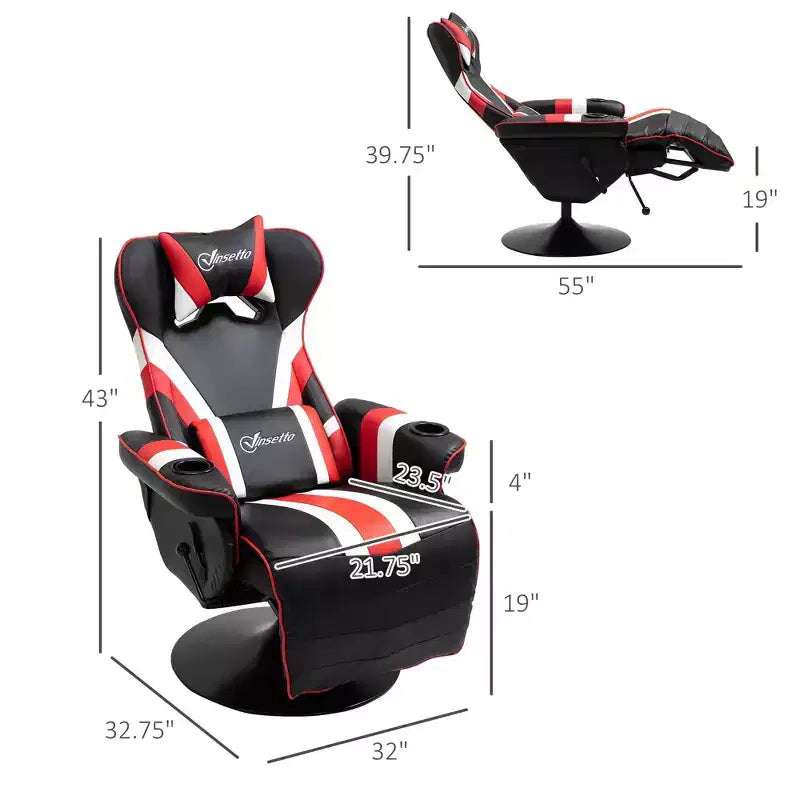 Poltrona da gaming reclinabile in stile racing nera e rossa con poggiapiedi e portabicchieri, 1 persona