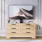 Mobile TV nero/legno da 120 cm con supporto, console di intrattenimento in rattan a 6 cassetti per TV da 32-85", montaggio da 2 persone