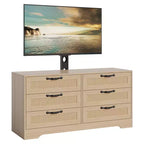 Mobile TV nero/legno da 120 cm con supporto, console di intrattenimento in rattan a 6 cassetti per TV da 32-85", montaggio da 2 persone