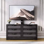 Mobile TV nero/legno da 120 cm con supporto, console di intrattenimento in rattan a 6 cassetti per TV da 32-85", montaggio da 2 persone
