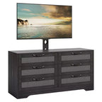 Mobile TV nero/legno da 120 cm con supporto, console di intrattenimento in rattan a 6 cassetti per TV da 32-85", montaggio da 2 persone