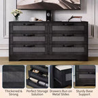 Mobile TV nero/legno da 120 cm con supporto, console di intrattenimento in rattan a 6 cassetti per TV da 32-85", montaggio da 2 persone