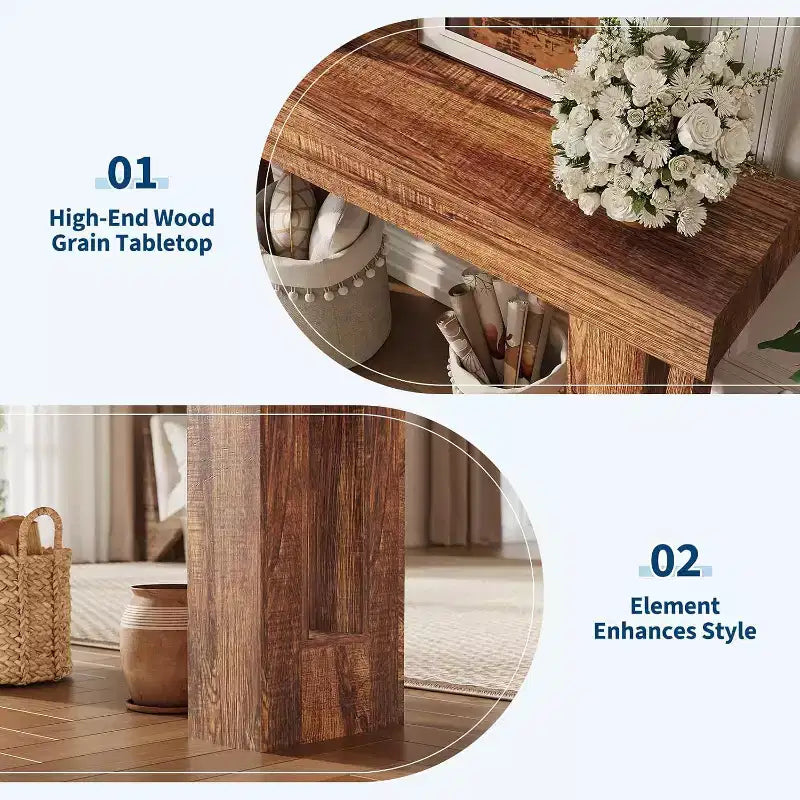 Tavolo Console da Fattoria Marrone/Naturale da 63", Pezzo Unico