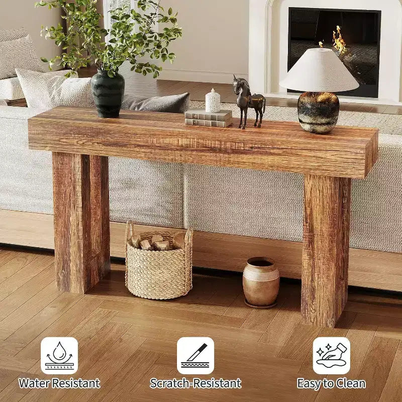 Tavolo Console da Fattoria Marrone/Naturale da 63", Pezzo Unico