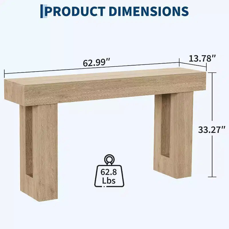 Tavolo Console da Fattoria Marrone/Naturale da 63", Pezzo Unico
