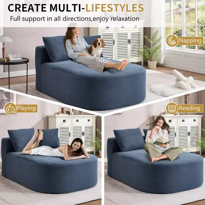 Divano a sdraio in velluto a coste beige/nero/blu/grigio/verde, a 2 posti, con cuscini