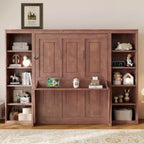 Letto a scomparsa matrimoniale/queen-size marrone scuro con scrivania e libreria, 1 persona