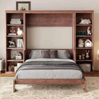 Letto a scomparsa matrimoniale/queen-size marrone scuro con scrivania e libreria, 1 persona
