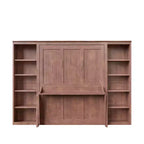 Letto a scomparsa matrimoniale/queen-size marrone scuro con scrivania e libreria, 1 persona