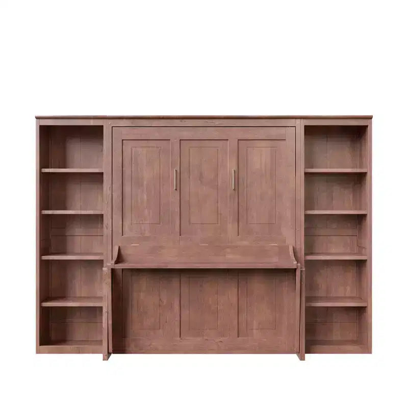 Letto a scomparsa matrimoniale/queen-size marrone scuro con scrivania e libreria, 1 persona