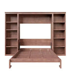 Letto a scomparsa matrimoniale/queen-size marrone scuro con scrivania e libreria, 1 persona