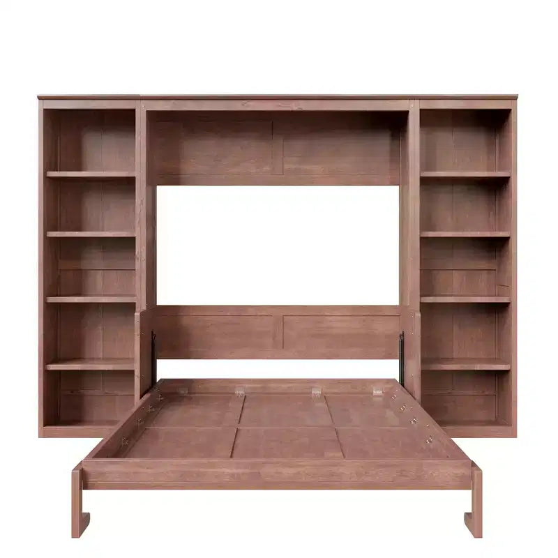 Letto a scomparsa matrimoniale/queen-size marrone scuro con scrivania e libreria, 1 persona
