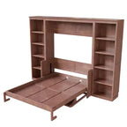 Letto a scomparsa matrimoniale/queen-size marrone scuro con scrivania e libreria, 1 persona