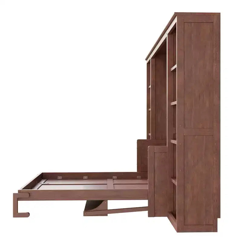 Letto a scomparsa matrimoniale/queen-size marrone scuro con scrivania e libreria, 1 persona