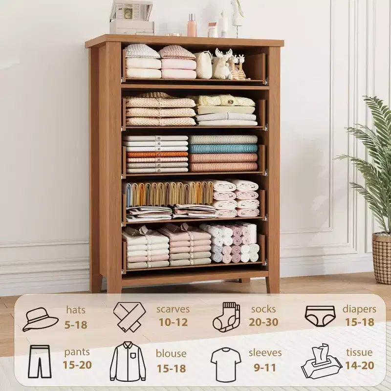 Comò verticale a 5 cassetti Marrone/Bianco, stile geometrico, uso singolo