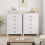 Comò verticale a 5 cassetti Marrone/Bianco, stile geometrico, uso singolo