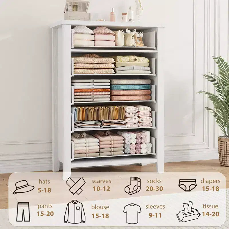 Comò verticale a 5 cassetti Marrone/Bianco, stile geometrico, uso singolo